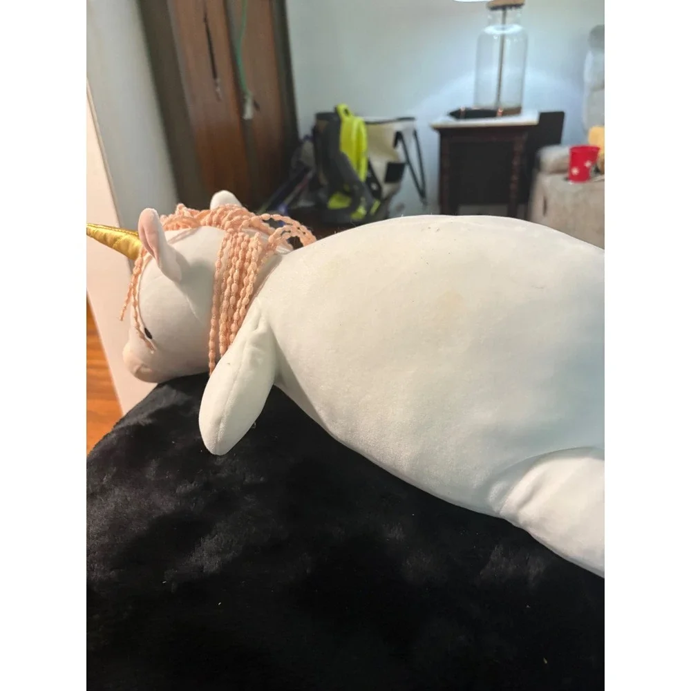 Pillowfort Unicorn Plush Stuffed Animal Pillow White Gold Horn Pink Fringe Mane